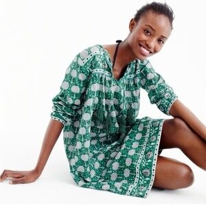 SZ Blockprints Green Floral Women's 100% Cotton Tunic Dress Spring Coverup | OS